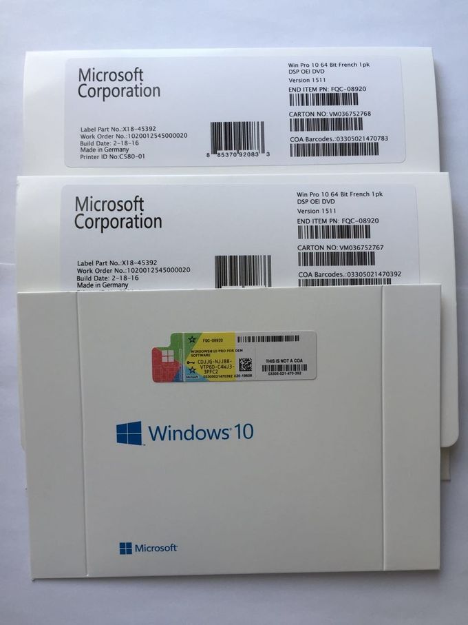 MS-$l*Windows 10 επαγγελματικό κλειδί cOem, παράθυρα 10 υπέρ εξηντατετράμπιτη γαλλική εκδοχή DVD