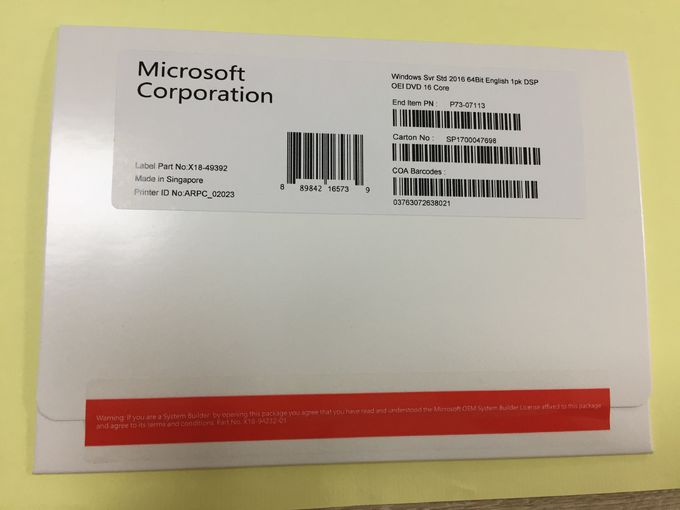 Τυποποιημένο εξηντατετράμπιτο DVD του Microsoft Windows πακέτο 16 cOem κεντρικών υπολογιστών 2016 πυρήνας για τον υπολογιστή